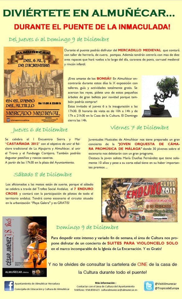 Interesante programación de actividades y eventos para este puente de la Inmaculada