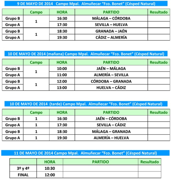 Calendario CAMPEONATO SELECCIONES PROVINCIALES ALEVIN 7 14