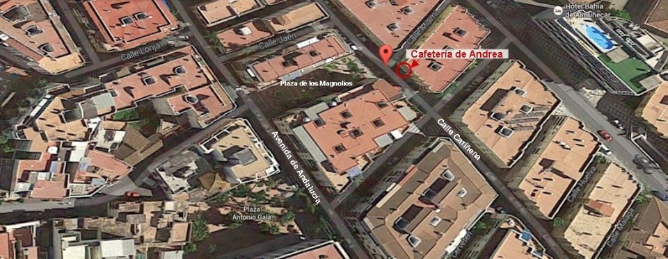 Localización de la cafetería de Andrea Tomberli Localización de la cafetería de Andrea Tomberli