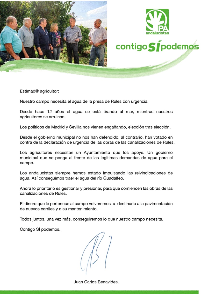 Carta de Benavides a los agricultores