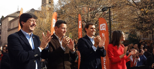 Albert Rivera, Inés Arrimadas, Juan Marín y Luis Salvador en un acto de Ciudadanos en Plaza Nueva de Granada