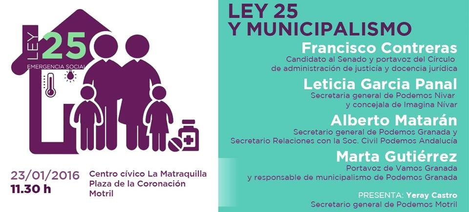 Podemos presentará en Motril la Ley 25 de Emergencia Social
