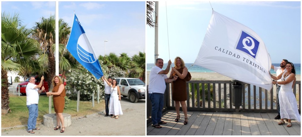 Izada la bandera azul de Playa Granada y las ‘Q’ de calidad del litoral motrileño