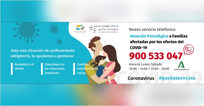 Los Colegios de Psicología de Andalucía y la Junta ponen en marcha un teléfono de apoyo psicológico a las familias